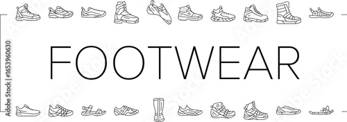 footwear tourism shoes sandals icons set vector