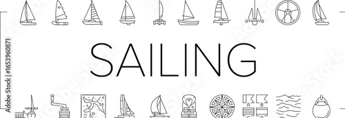 sailing sport yacht regatta icons set vector