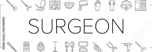 surgeon accessories scalpel icons set vector