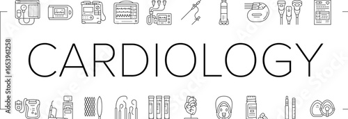 cardiology accessories ecg icons set vector