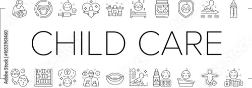 child care nurse pediatric icons set vector