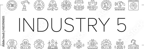 industry five automation icons set vector