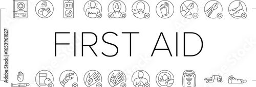 first aid providing cpr bandage icons set vector