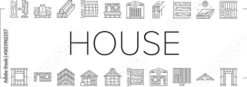 wood frame house construction icons set vector