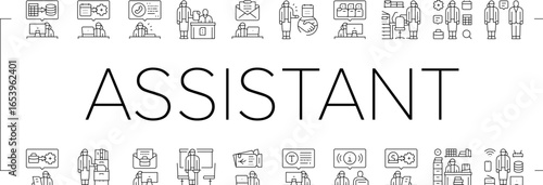 administrative assistant office icons set vector