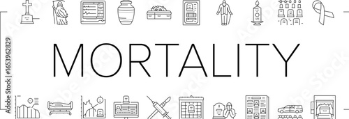 mortality death life aging icons set vector