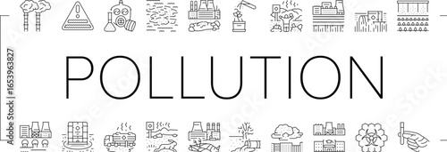 chemical pollution toxins icons set vector