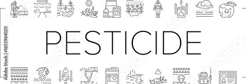 pesticide pollution agriculture icons set vector