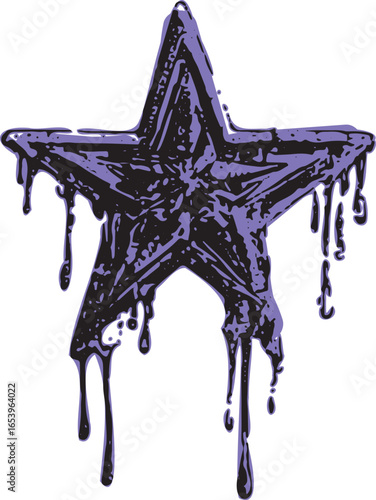 Purple dripping star with paint and liquid effects. Modern grunge vector illustration with bold and abstract graphic design.