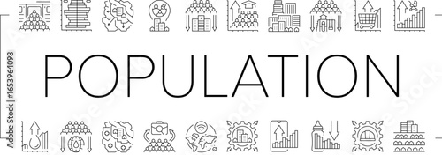 population growth icons set vector
