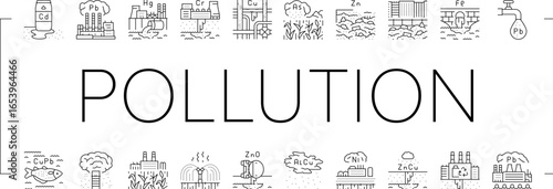 heavy metal pollution icons set vector