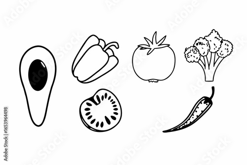 Collection of fresh vegetables and fruits silhouette