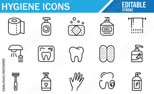 Personal Hygiene and First Aid Icons for Health and Cleanliness Services