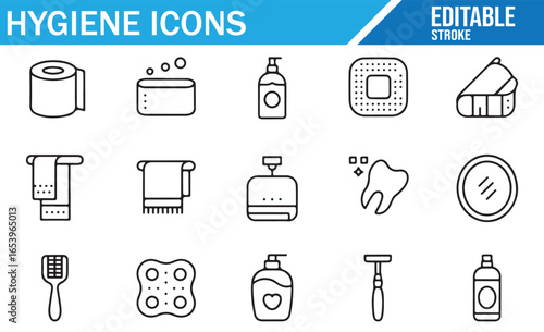Set of Hygiene Symbols Representing Personal Care, Oral, and Skin Care