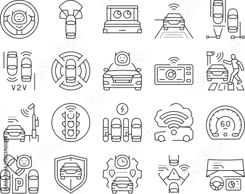 autonomous vehicle self driving icons set vector