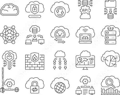 cloud computing virtualization icons set vector