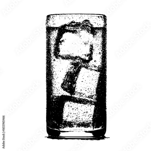 Refreshing ice water drink illustration in black and white vector design for summer beverage art work