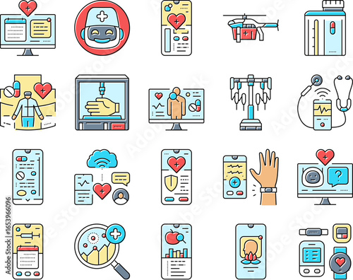 healthcare innovations ai robotics icons set vector