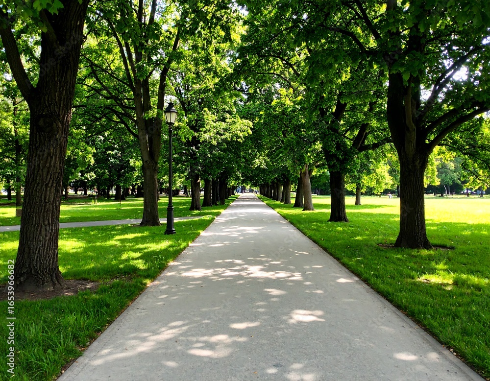 Obraz premium A park pathway lined with trees