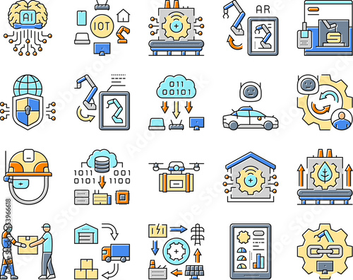 industry 4.0 automation robotics icons set vector