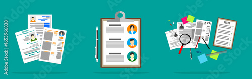 Collection of documents and tools for human resource management. Concept of job recruitment, candidate selection, and employment process.