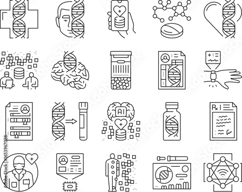 personalized medicine genomics icons set vector