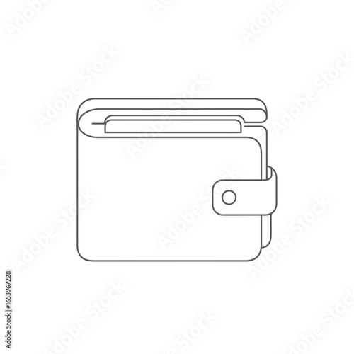 Simple line drawing of a closed wallet with a snap closure.