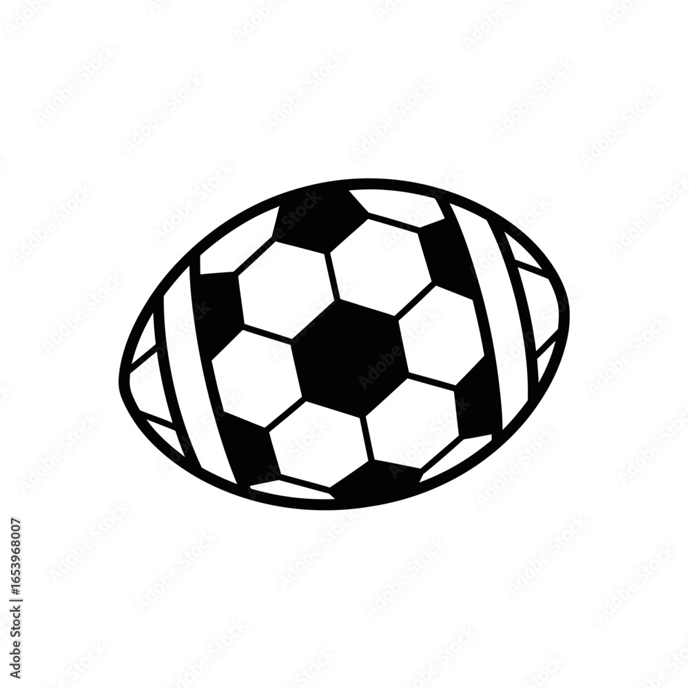 Fototapeta premium Black and white illustration of a soccer ball and rugby ball.