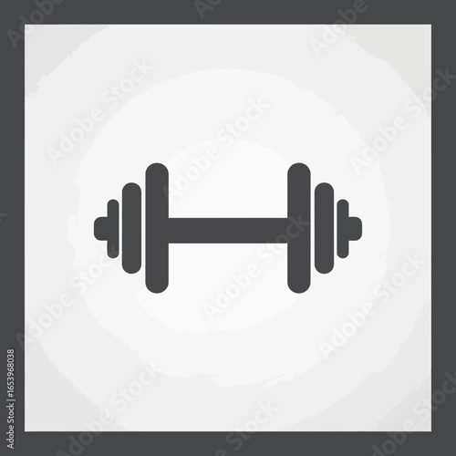 A dark gray dumbbell icon on a light gray background.