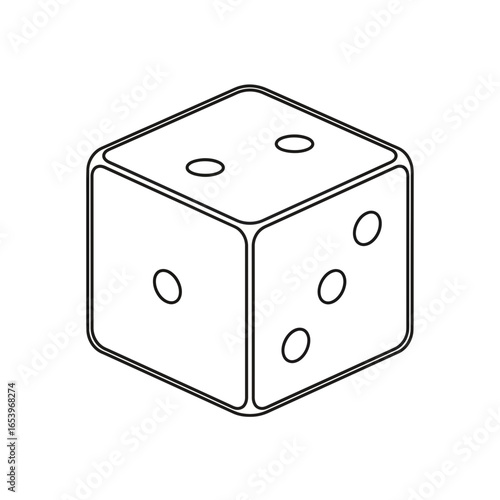 A white outline drawing of a single six-sided die.