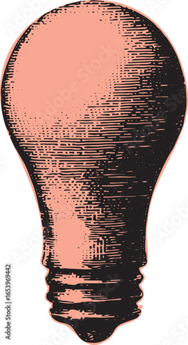 Vintage bulb in hatched line style. Hand-drawn vector illustration with detailed shading and antique look on white background.