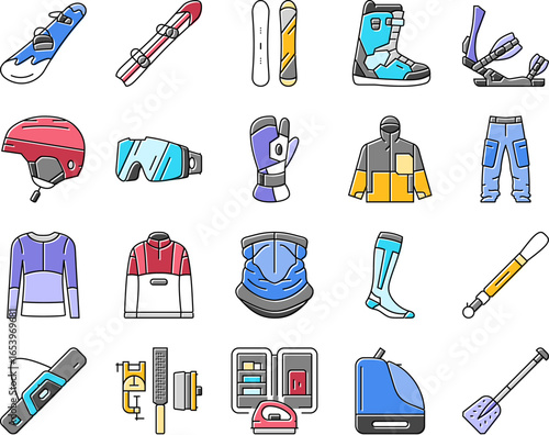 snowboard freestyle alpine icons set vector