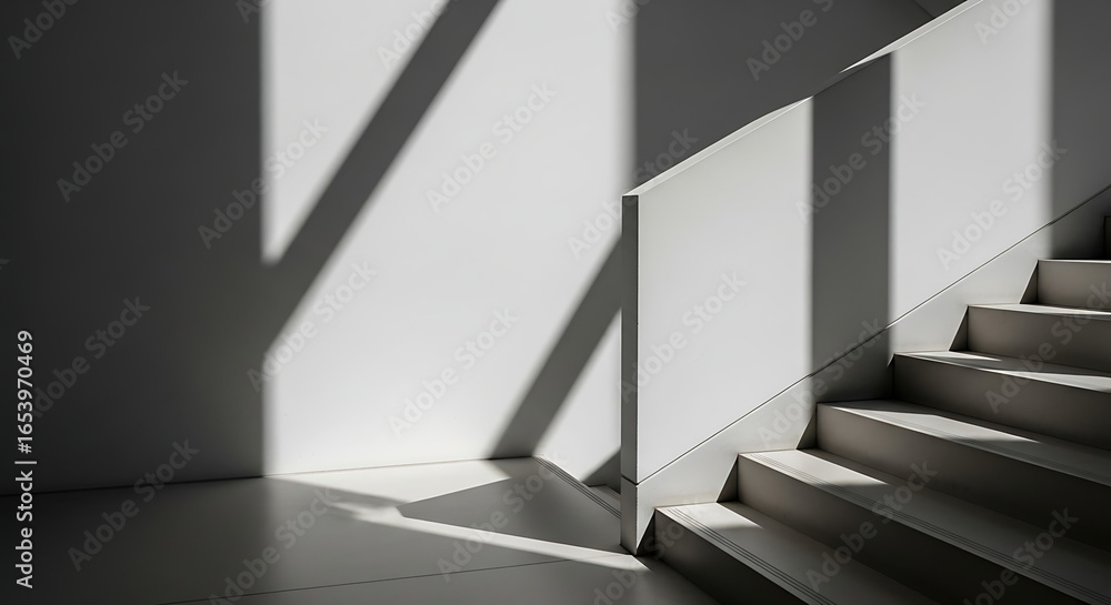 Fototapeta premium Escaleras modernas con sombras de luz solar en blanco y negro 
