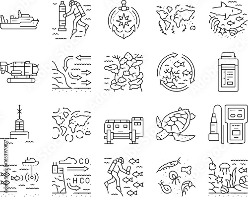 world ocean marine biodiversity icons set vector