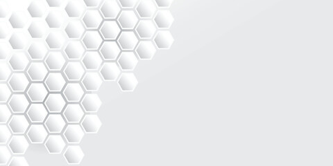 Papier peint photo  Modern white hexagon pattern on light grey background. Abstract, clean, futuristic, technology-inspired design perfect for presentations or digital media.  © ahmada