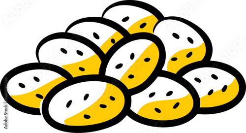 Illustration of a fresh pile of harvested potatoes on a white background