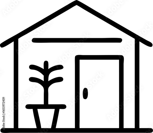 Simple garden shed illustration on a clean white background