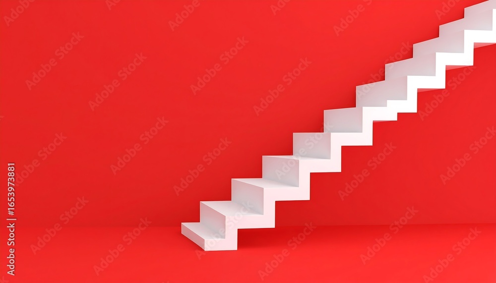 White Staircase Against Red Wall, Interior Scene White Staircase Against Red Wall, Interior Scene