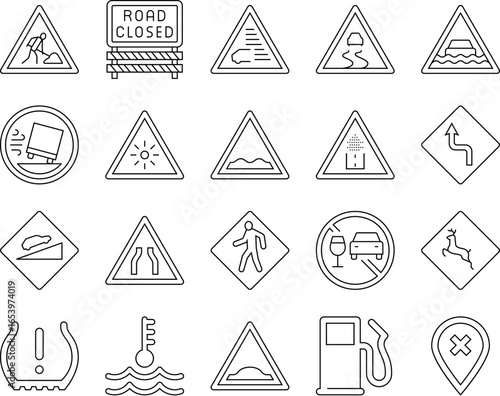 car driving obstacles road icons set vector