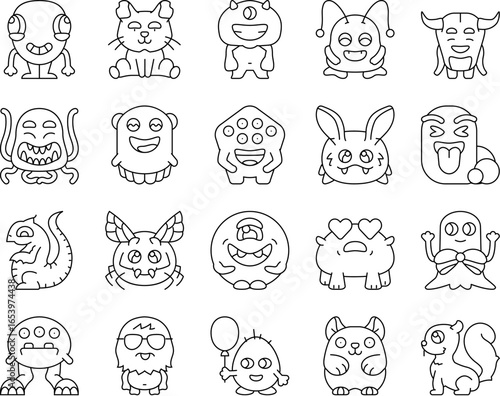cute monster adorable fluffy icons set vector