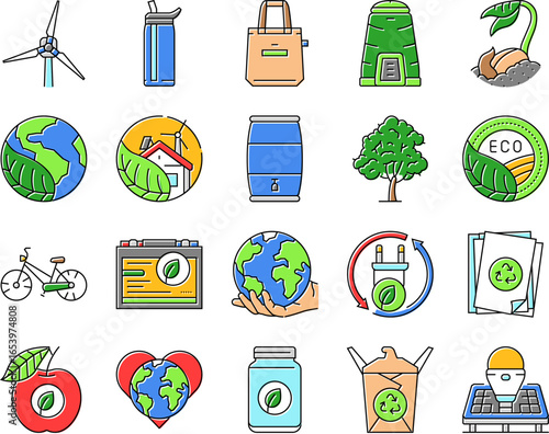 eco conscious sustainability icons set vector