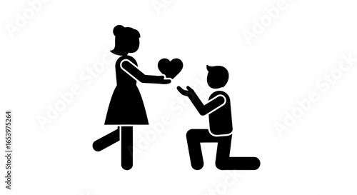 Vector art of couple exchanging a heart symbol, representing love and romance