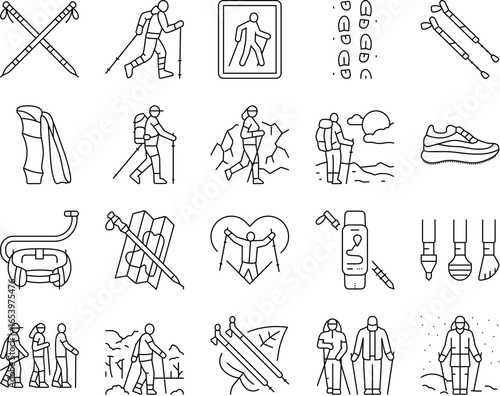 nordic walking exercise outdoor icons set vector