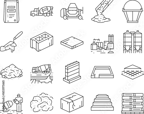 cement concrete construction icons set vector