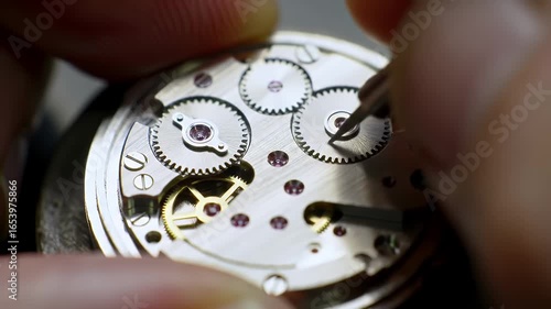 Close-up of a watch movement with intricate gears