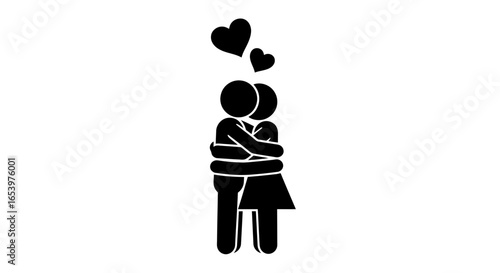 Vector art of couple embracing with hearts above their heads