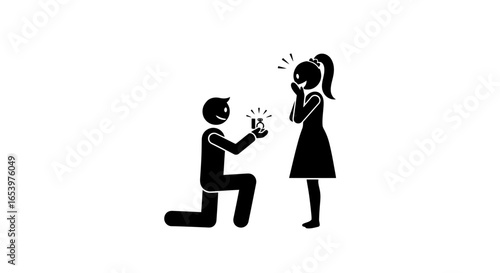 Vector art of man proposing to woman with engagement ring