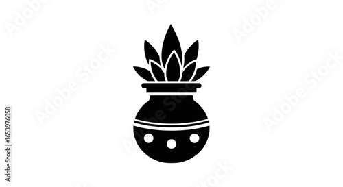 Vector art of traditional indian kalash pot with leaves