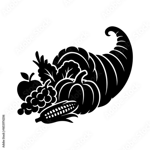 Cornucopia horn of plenty or thanksgiving basket flat vector for apps and websites

