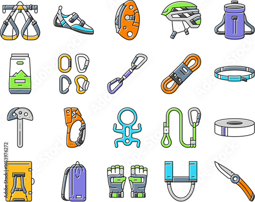 rock climbing bouldering icons set vector